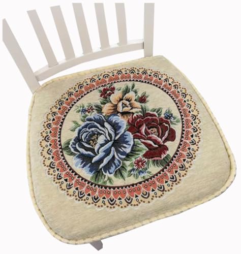 Stuhlauflage Kissen für Stühle 1er-/2er-Set Stuhlkissen für Esszimmerstühle mit Bändern rutschfeste Stuhlunterlage für Esszimmer Büro und Küchenstühle (Beige 45 x 42 cm (1er-Set)) von Generic