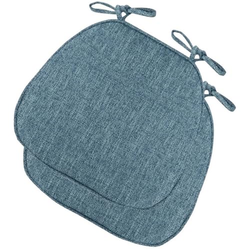 Stuhlauflage Kissen für Stühle Stuhlkissen für Esszimmerstühle aus Baumwolle und Leinen mit Bändern Sitzkissen für Küchenstühle für Bürostuhl und Schreibtisch (Graublau 43 x 41 cm (2er-Set)) von Generic