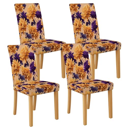 Stuhlhussen mit Blumenmuster für Esszimmerstühle, dehnbar und waschbar, Spandex-Sitzschoner, elegante dekorative Schonbezüge für Zuhause, Küche, 4 Stück von Generic
