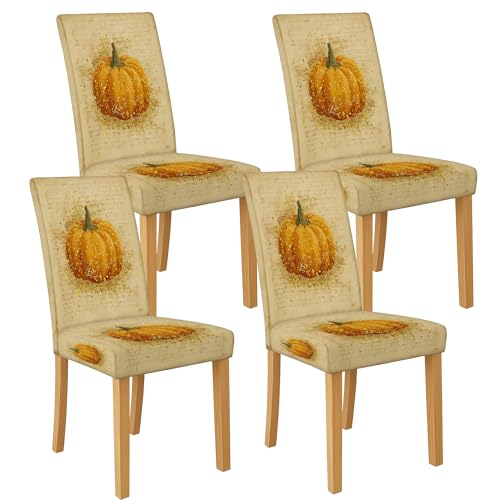 Stuhlhussen mit Kürbismuster für Esszimmerstühle, Stretch- und waschbare Spandex-Schonbezüge, dekorative Sitzschoner für Herbstküchendekoration, 4 Stück Stuhlhussen mit Kürbismuster für Esszimmerstühle, Stretch- und waschbare Spandex-Schonbezüge, dekorative Sitzschoner für Herbstküchendekoration, 4 Stück von Generic