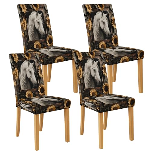 Stuhlhussen mit Pferd und Sonnenblume für Esszimmerstühle, Stretch- und waschbare Spandex-Schonbezüge, elegante dekorative Stuhlschoner für Küche, Wohnzimmer, 4 Stück Stuhlhussen mit Pferd und Sonnenblume für Esszimmerstühle, Stretch- und waschbare Spandex-Schonbezüge, elegante dekorative Stuhlschoner für Küche, Wohnzimmer, 4 Stück von Generic