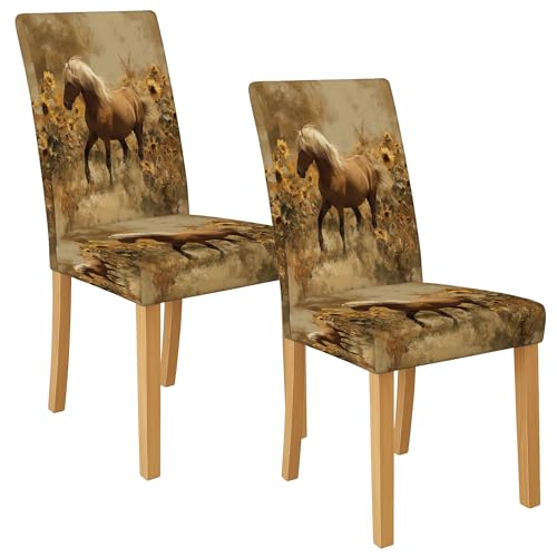 Stuhlhussen mit Pferd und Sonnenblume für Esszimmerstühle, dehnbares und waschbares Spandex, rustikale dekorative Stuhlhussen für Zuhause, Küche, 2 Stück Stuhlhussen mit Pferd und Sonnenblume für Esszimmerstühle, dehnbares und waschbares Spandex, rustikale dekorative Stuhlhussen für Zuhause, Küche, 2 Stück von Generic
