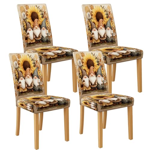 Stuhlhussen mit Sonnenblumen-Zwerg für Esszimmerstühle, dehnbar und waschbar, Spandex-Sitzschoner, lustige dekorative Schonbezüge für Küche, Wohnzimmer, 4 Stück von Generic