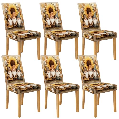 Stuhlhussen mit Sonnenblumen-Zwerg für Esszimmerstühle, dehnbar und waschbar, Spandex-Sitzschoner, lustige dekorative Schonbezüge für Küche, Wohnzimmer, 6 Stück von Generic