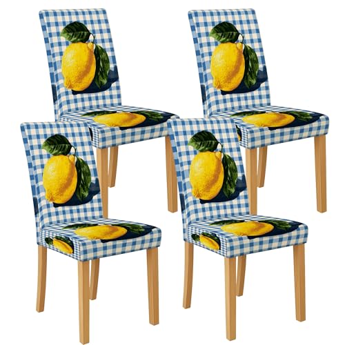 Stuhlhussen mit Zitronenmuster für Esszimmerstühle, Stretch- und waschbare Spandex-Schonbezüge, helle dekorative Sitzschoner für Küche, Esszimmer, 4 Stück Stuhlhussen mit Zitronenmuster für Esszimmerstühle, Stretch- und waschbare Spandex-Schonbezüge, helle dekorative Sitzschoner für Küche, Esszimmer, 4 Stück von Generic