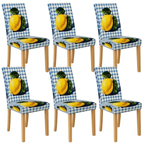 Stuhlhussen mit Zitronenmuster für Esszimmerstühle, Stretch- und waschbare Spandex-Schonbezüge, helle dekorative Sitzschoner für Küche, Esszimmer, 6 Stück Stuhlhussen mit Zitronenmuster für Esszimmerstühle, Stretch- und waschbare Spandex-Schonbezüge, helle dekorative Sitzschoner für Küche, Esszimmer, 6 Stück von Generic