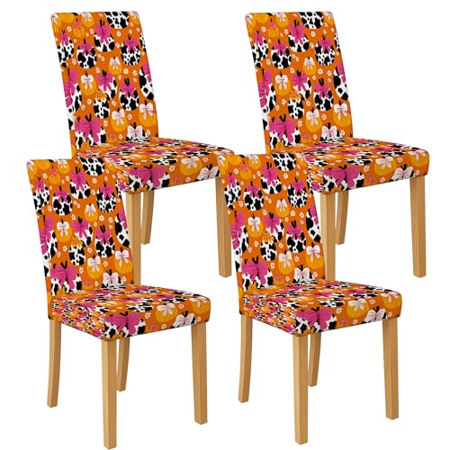 Stuhlhussen mit buntem Blumenmuster für Esszimmerstühle, dehnbar und waschbar, Spandex-Sitzschoner, lebendige dekorative Schonbezüge für Küche, Esszimmer, 4 Stück von Generic