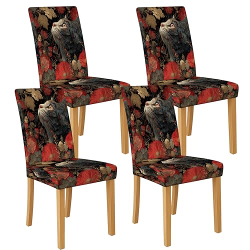 Stuhlhussen mit elegantem Katzen-Design für Esszimmerstühle, dehnbar und waschbar, Spandex-Sitzschoner, künstlerische dekorative Schonbezüge für Zuhause, Küche, 4 Stück Stuhlhussen mit elegantem Katzen-Design für Esszimmerstühle, dehnbar und waschbar, Spandex-Sitzschoner, künstlerische dekorative Schonbezüge für Zuhause, Küche, 4 Stück von Generic