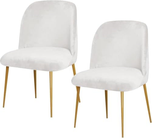 Stuhlhussen mit gebogener Rückenlehne, Weicher Samt, moderner Akzent, Mitte des Jahrhunderts, Kurze Rückenlehne, ohne Armlehnen, Stuhlhussen für Zimmermöbel(White,6PCS) von Generic