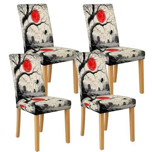 Stuhlhussen mit gruseligem Baummuster für Esszimmerstühle, dehnbar und waschbar, Spandex-Sitzschoner, künstlerische dekorative Bezüge für Halloween-Esszimmer, 4 Stück Stuhlhussen mit gruseligem Baummuster für Esszimmerstühle, dehnbar und waschbar, Spandex-Sitzschoner, künstlerische dekorative Bezüge für Halloween-Esszimmer, 4 Stück von Generic