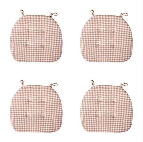 Stuhlpolster aus Polyester und Baumwolle mit Bändern 4er-Set Sitzkissen für Wohnzimmer Büro und Küchenstühle (Rosa) 45 cm lang x 42 cm breit von Generic