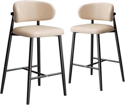 Stylish Bar Stool Set with Backrest & Footrest Durable Frame MultiScenario Use (2 Units Khaki 75 cm Height) Perfect for Kitchen Dining or Home Bar von Generic