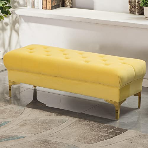 Stylish Yellow Velvet Storage Ottoman Bench with Gold Legs End of Bed Bench for Bedroom Entryway or Living Room, 80 x 45 x 45 cm (31 x 18 x 18 Zoll) von Generic