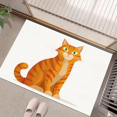 Süße Katze Fußmatte - rutschfeste Schmutzfangmatte Weiß Für Innen, Fußabtreter Cartoon-Tiere Für Flur, Eingangsbereich & Überdachten Außenbereich - 45 X 75 cm von Generic
