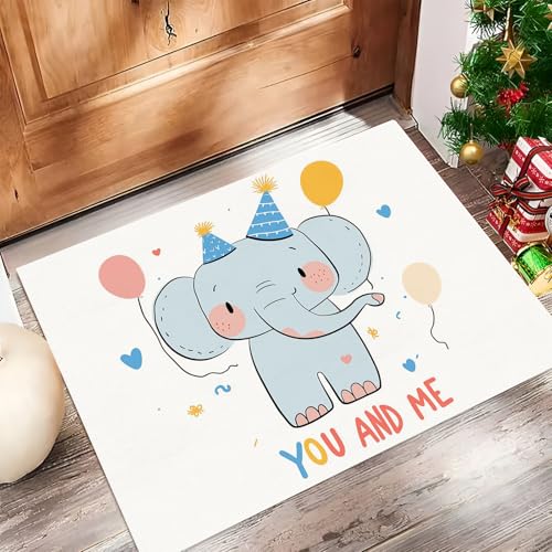 Süßer Elefant Fußmatte Schmutzfangmatte Innen 50 X 80 cm rutschfeste Waschbar Fussmatte, Sauberlaufmatte Teppich Für Eingangsbereich, Haustür, Flur, Porch - Weiß Cartoon-Tiere von Generic