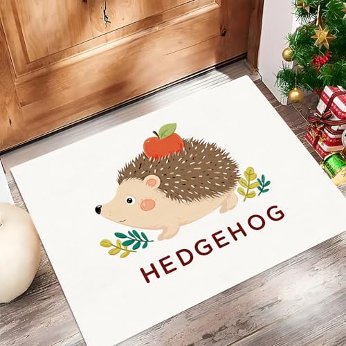 Süßer Igel Fussmatte Innen 50 X 80 cm, Schlanke rutschfeste Fußmatte Für Den Innenbereich, Cartoon-Tiere Fußmatte, Absorbiert Wasser Schmutzfangmatte, Weiß Weich Und Bequem von Generic