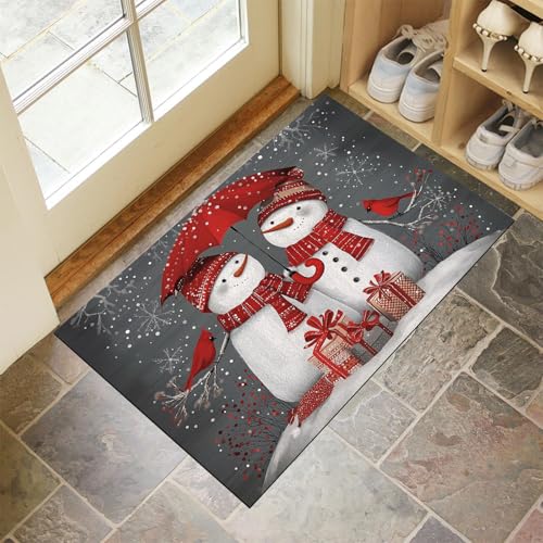 Süßer Schneemann Fußmatte Schmutzfangmatte Innen 40 X 60 cm rutschfeste Waschbar Fussmatte, Sauberlaufmatte Teppich Für Eingangsbereich, Haustür, Flur, Porch - Grau Weihnachtsthema von Generic