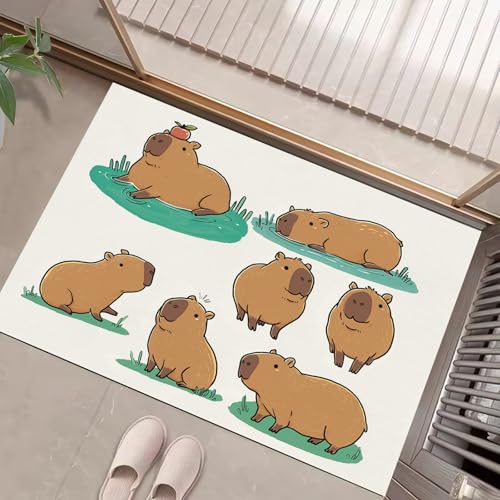 Süßes Wasserschwein Fußmatte Schmutzfangmatte Innen 60 X 90 cm rutschfeste Waschbar Fussmatte, Sauberlaufmatte Teppich Für Eingangsbereich, Haustür, Flur, Porch - Weiß Cartoon-Tiere von Generic
