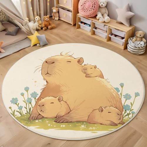 Süßes Wasserschwein Teppich Rund 240 cm Cartoon-Tiere rutschfest Teppiche Wohnzimmer Runder Waschbar Teppiche Kurzflor Weich Runder Teppich Weiß for Wohnzimmer Schlafzimmer Studie Heimbüro Süßes Wasserschwein Teppich Rund 240 cm Cartoon-Tiere rutschfest Teppiche Wohnzimmer Runder Waschbar Teppiche Kurzflor Weich Runder Teppich Weiß for Wohnzimmer Schlafzimmer Studie Heimbüro von Generic