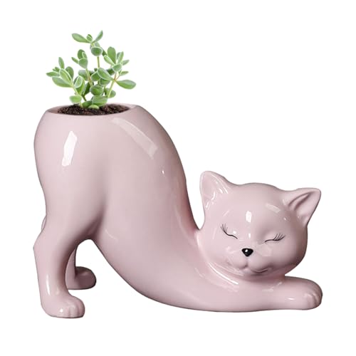 Sukkulenten-Töpfe – niedliche Katzenschwanz-Vase, einzigartig, Keramiktopf in eleganter Katzenform | moderner Cartoon-Tier-Pflanzer für den Innenbereich, dekorativer Katzen-Pflanzer von Generic