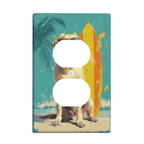 Summer Dog Lichtschalter-Abdeckplatte/Steckdosenabdeckungen, gelber Labrador mit Surfbrett, tropisches Strandthema, thermoplastische Wandplatten, Standardgröße, Einzel-Duplex-Steckdose Summer Dog Lichtschalter-Abdeckplatte/Steckdosenabdeckungen, gelber Labrador mit Surfbrett, tropisches Strandthema, thermoplastische Wandplatten, Standardgröße, Einzel-Duplex-Steckdose von Generic