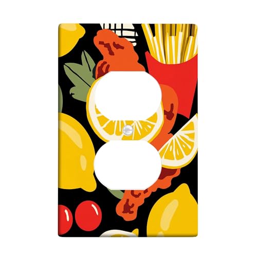 Summer Food Lichtschalter-Abdeckplatte/Steckdosenabdeckungen, zitronengelbes und rotes Huhn-Design für Küchendekoration, thermoplastische Wandplatten, Standardgröße, Einzel-Duplex-Steckdose von Generic