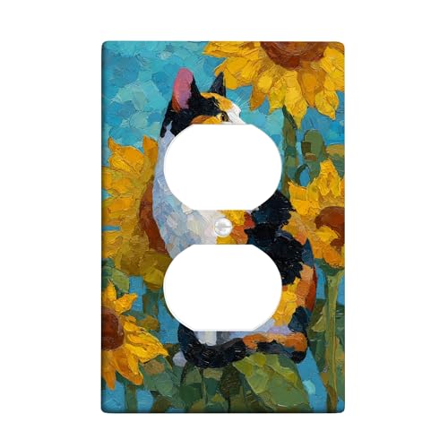 Sunny Cat Lichtschalter-Abdeckplatten/Steckdosenabdeckungen, bunte Katze in Sonnenblumen, thermoplastische Wandplatten, Standardgröße, Einzel-Duplex-Steckdose Sunny Cat Lichtschalter-Abdeckplatten/Steckdosenabdeckungen, bunte Katze in Sonnenblumen, thermoplastische Wandplatten, Standardgröße, Einzel-Duplex-Steckdose von Generic