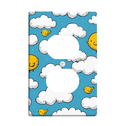 Sunny Sky Lichtschalter-Abdeckplatten/Steckdosenabdeckungen, blaues Wolken- und Vogel-Design für Kinderzimmer, thermoplastische Wandplatten, Standardgröße, Einzel-Duplex-Steckdose Sunny Sky Lichtschalter-Abdeckplatten/Steckdosenabdeckungen, blaues Wolken- und Vogel-Design für Kinderzimmer, thermoplastische Wandplatten, Standardgröße, Einzel-Duplex-Steckdose von Generic