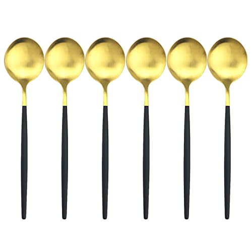 Suppenlöffel Aus Mattem Edelstahl, 6-teiliges Set, Dessertlöffel Mit Langem Griff,Schwarzes Gold von Generic