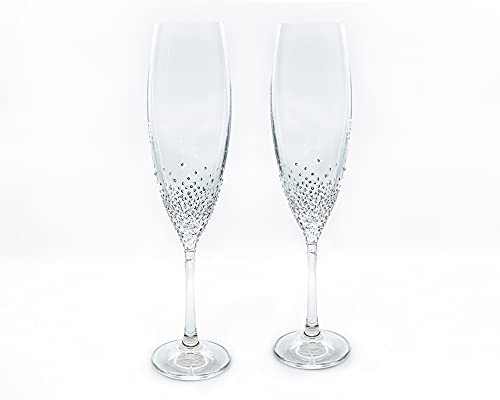 Swarovski Kristallen, Zwei Champagnerglas DIKE 220 ml veredelt mit Kristallen von Swarovski, Böhmisches Glas, Handarbeit von Generic