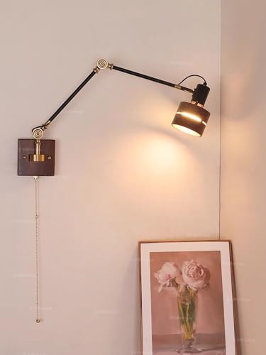 Swing Arm Pull Chain Wandleuchte Wandhalterung Lampe Schlafzimmer Wandleuchten, Nachttisch Leselampe von Generic