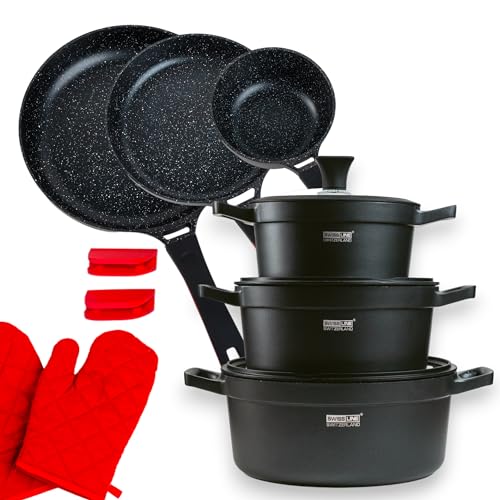 Swiss line Cookware, Pots, 10-Piece Cookware Set with Marble Coating, Pot and Pan Set, PFAS-Free, Non-Stick Coating, Cast Aluminium Pan Set von Generic