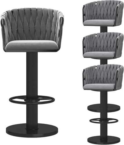 Swivel Bar Stools Set von 2, samtpolsterte Esstühle mit gewebten Rücken, Moderne Kücheninsel-Barhocker mit Fußstütze, einstellbare Höhe 65-80 cm, weiß, grau, 4 Stcs von Generic