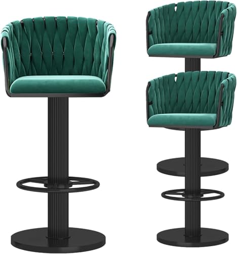 Swivel Bar Stools Set von 2, samtpolsterte Esstühle mit gewebten Rücken, Moderne Kücheninsel-Barhocker mit Fußstütze, einstellbare Höhe 65-80 cm, weiß, grün, 3 Stcs von Generic
