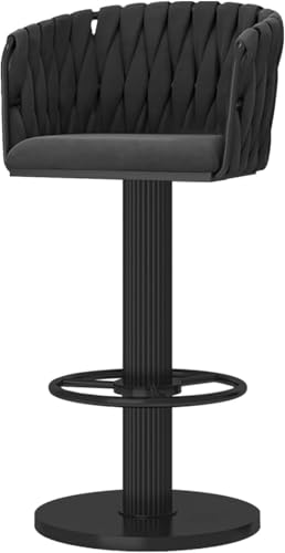 Swivel Bar Stools Set von 2, samtpolsterte Esstühle mit gewebten Rücken, Moderne Kücheninsel-Barhocker mit Fußstütze, einstellbare Höhe 65-80 cm, weiß, schwarz, 1 Stcs von Generic
