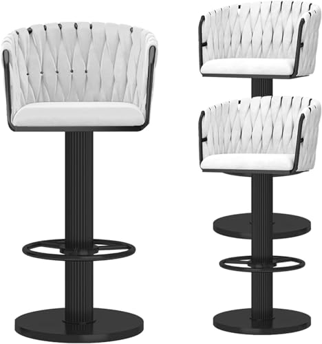 Swivel Bar Stools Set von 2, samtrisch gepolsterte Esstühle mit gewebten Rücken, Moderne Kücheninsel-Barhocker mit Fußstütze, einstellbare Höhe 65-80 cm, weiß, weiß, 3 Stcs von Generic