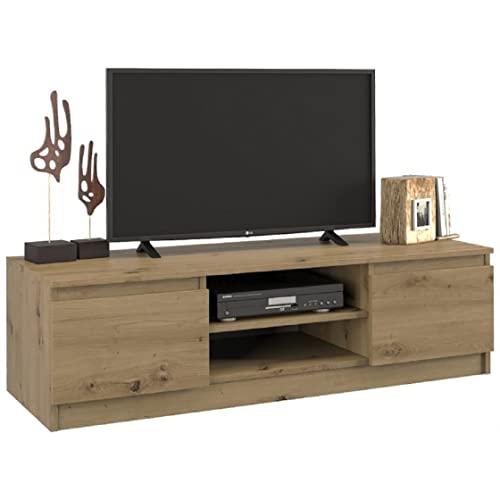 TV-Bank 120x40 cm Eiche Artisan Fernsehtisch TV Möbel mit 2 Türen Unterschrank Fernsehschrank Lowboard Wohnzimmer Laminierte Platte Spanplatte von Generic