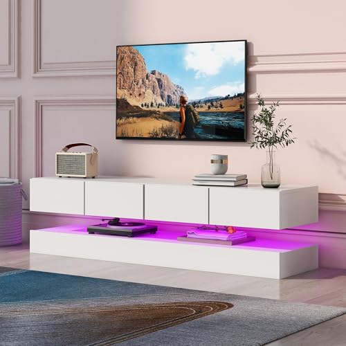 TV-Ständer mit 2 Schränken 4 Schubladen TV-Schrank Wandmontierter mit LED-Beleuchtung Wandschrank für bis zu 55 Zoll Fernseher Lowboard für Wohnzimmer TV Möbel Tisch Weiß TV-Ständer mit 2 Schränken 4 Schubladen TV-Schrank Wandmontierter mit LED-Beleuchtung Wandschrank für bis zu 55 Zoll Fernseher Lowboard für Wohnzimmer TV Möbel Tisch Weiß von Generic