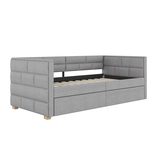 Tagesbett 90×200 cm Schlafsofa mit ausziehbarem Bett, Einzelbett Multifunktionsbett mit Lattenrost, minimalistisches Styling, Grau (Ohne Matratze) von Generic