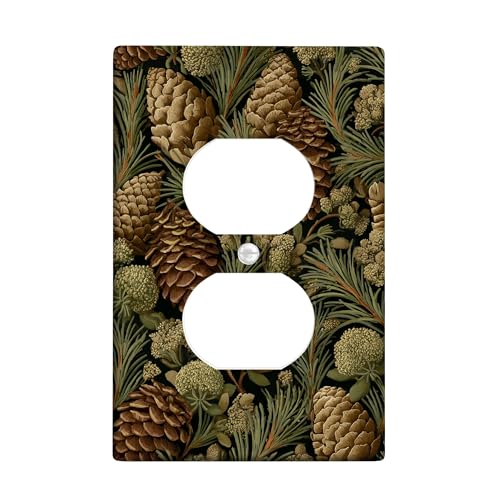 Tannenzapfen Lichtschalter-Abdeckplatten/Steckdosenabdeckungen, erdig-braun, saisonale Dekoration für Wandakzente, thermoplastische Wandplatten, Standardgröße, Einzel-Duplex-Steckdose von Generic