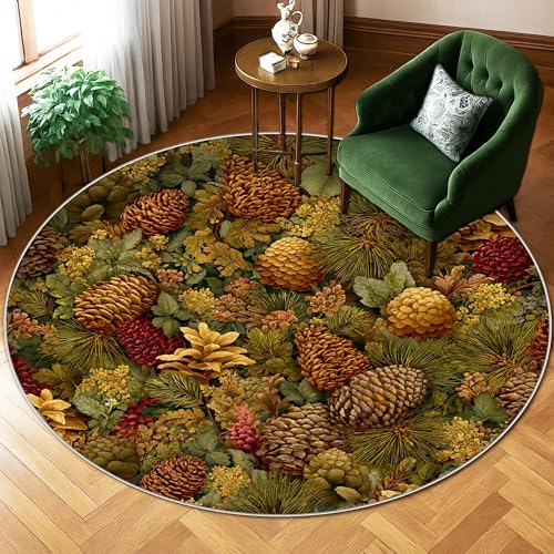 Tannenzapfen-Teppich, Herbstteppich, von der Natur inspiriert, Blätter, Blume, Herbst, Grün, niedriger Flor, ästhetischer Kreis, Heimboden, Teppich, Teppiche für Wohnzimmer, Schlafzimmer, Flur Tannenzapfen-Teppich, Herbstteppich, von der Natur inspiriert, Blätter, Blume, Herbst, Grün, niedriger Flor, ästhetischer Kreis, Heimboden, Teppich, Teppiche für Wohnzimmer, Schlafzimmer, Flur von Generic