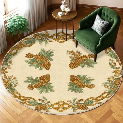 Tannenzapfen-Teppich, rustikal, von der Natur inspiriert, Blattbeeren, Herbstgrün, rutschfeste Unterseite, Randeinfassung, Heimkreisteppich, Teppiche für Wohnzimmer, Schlafzimmer, Flur, Schreibtisch Tannenzapfen-Teppich, rustikal, von der Natur inspiriert, Blattbeeren, Herbstgrün, rutschfeste Unterseite, Randeinfassung, Heimkreisteppich, Teppiche für Wohnzimmer, Schlafzimmer, Flur, Schreibtisch von Generic