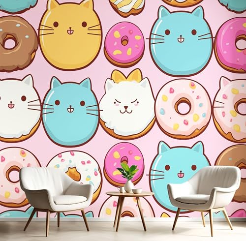 Tapete Abstrakter Katzendonut 350×256Cm, Rosa Seidentapete, Abnehmbar, Langlebig, Cartoon-Stil Wanddekoration Geeignet Für Wohnzimmer, Schlafzimmer, Badezimmer Und Bürowände Tapete Abstrakter Katzendonut 350×256Cm, Rosa Seidentapete, Abnehmbar, Langlebig, Cartoon-Stil Wanddekoration Geeignet Für Wohnzimmer, Schlafzimmer, Badezimmer Und Bürowände von Generic