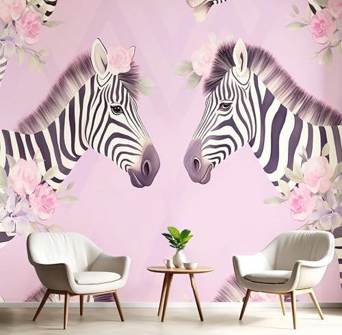 Tapete Abstraktes Zebra Selbstklebende Tapete Blumentiere Fototapete Schlafzimmer Schrankpapier Klebefolie Rosa Möbelfolie 250X175Cm, Geeignet Für Wohn Badezimmer von Generic