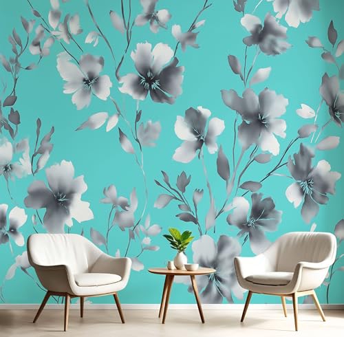 Tapete Aquarellblumen 308X220Cm, Seidentapete, Einfacher Stil Wanddekoration Geeignet Für Wohnzimmer, Schlafzimmer, Badezimmer Und Bürowände - Türkis Tapete Aquarellblumen 308X220Cm, Seidentapete, Einfacher Stil Wanddekoration Geeignet Für Wohnzimmer, Schlafzimmer, Badezimmer Und Bürowände - Türkis von Generic