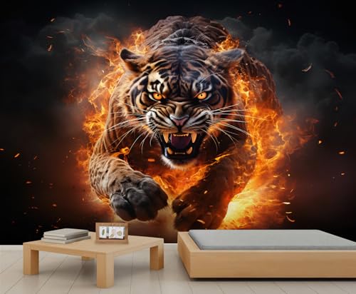 Tapete Brüllendem Tiger Abstrakter Flammentiger Wandbild Tier Mädchenzimmer Tapete Dunkle Tapete für Wohnzimmer Schlafzimmer Wandplakat 390 X 260 cm Tapete Brüllendem Tiger Abstrakter Flammentiger Wandbild Tier Mädchenzimmer Tapete Dunkle Tapete für Wohnzimmer Schlafzimmer Wandplakat 390 X 260 cm von Generic