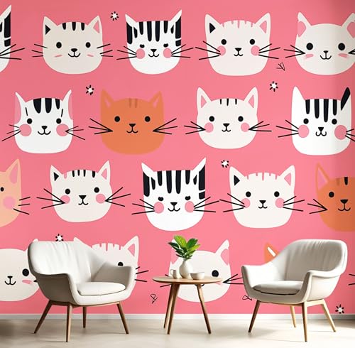 Tapete Cartoon-Katze 350×256Cm, Seidentapete, Süße Tiere Wanddekoration Geeignet Für Wohnzimmer, Schlafzimmer, Badezimmer Und Bürowände - Rosa Tapete Cartoon-Katze 350×256Cm, Seidentapete, Süße Tiere Wanddekoration Geeignet Für Wohnzimmer, Schlafzimmer, Badezimmer Und Bürowände - Rosa von Generic