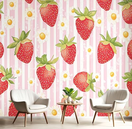 Tapete Einfache Streifen 350×256Cm, Seidentapete, Blumen, Erdbeeren Wanddekoration Geeignet Für Wohnzimmer, Schlafzimmer, Badezimmer Und Bürowände - Rosa Tapete Einfache Streifen 350×256Cm, Seidentapete, Blumen, Erdbeeren Wanddekoration Geeignet Für Wohnzimmer, Schlafzimmer, Badezimmer Und Bürowände - Rosa von Generic