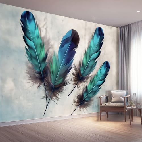 Tapete Feder Tapeten Wasserdicht DIY Wohnzimmer Minimalistischer Ölgemäldestil Wandtapete, Vliestapete Renovierung Wohnzimmer Wandtapete Dekorfolie für Schlafzimmer Küche 300 x 210 cm, Blaugrün Tapete Feder Tapeten Wasserdicht DIY Wohnzimmer Minimalistischer Ölgemäldestil Wandtapete, Vliestapete Renovierung Wohnzimmer Wandtapete Dekorfolie für Schlafzimmer Küche 300 x 210 cm, Blaugrün von Generic