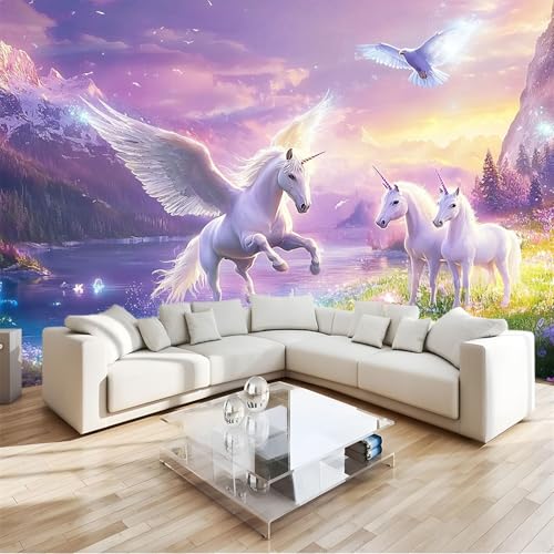 Tapete Fototapete 3d Effekt EinhöRner Blumen Und VöGel Seen Berge 300x210cm Wandbild Wanddeko für Wohnzimmer Schlafzimmer, Lila Vlies Tapeten mit Geruchsfreiheit Wandposter Wandkunst Tapete Fototapete 3d Effekt EinhöRner Blumen Und VöGel Seen Berge 300x210cm Wandbild Wanddeko für Wohnzimmer Schlafzimmer, Lila Vlies Tapeten mit Geruchsfreiheit Wandposter Wandkunst von Generic
